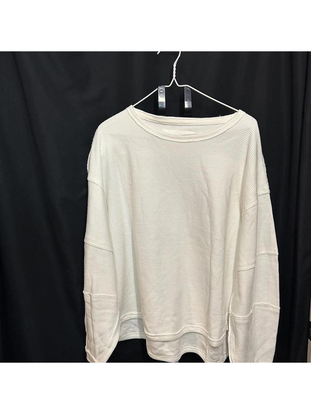 Free People Women's White Cream Long Sleeve Ribbed Shirt Small NWOT